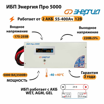 Энергия ИБП Про 5000 24В - ИБП и АКБ - ИБП для котлов - магазин электрооборудования amperomvolt.ru